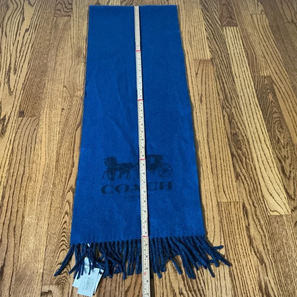 NWT COACH Women's 100% Cashmere Bicolor Logo Navy Blue Scarf 231751JAX
